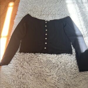Black Off-Shoulder Button-Up Top
